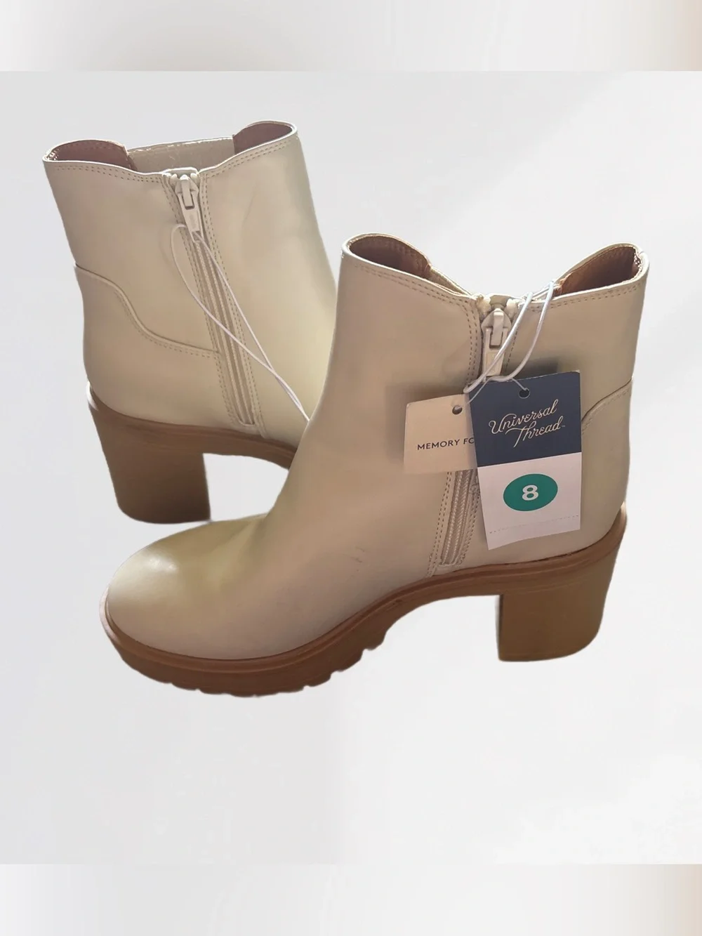 Universal Thread Cream FauxLeather Block Heel Ankle Booties